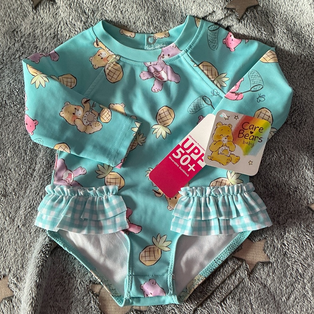 Care Bears Aqua Rashguard with Pineapple Print Bathing Suit